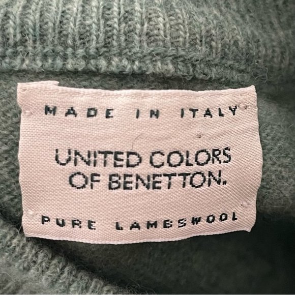 ❌Sold❌VINTAGE 90's United Colors Of Benetton 100% Wool Green Mock Neck Sweater - Picture 7 of 9